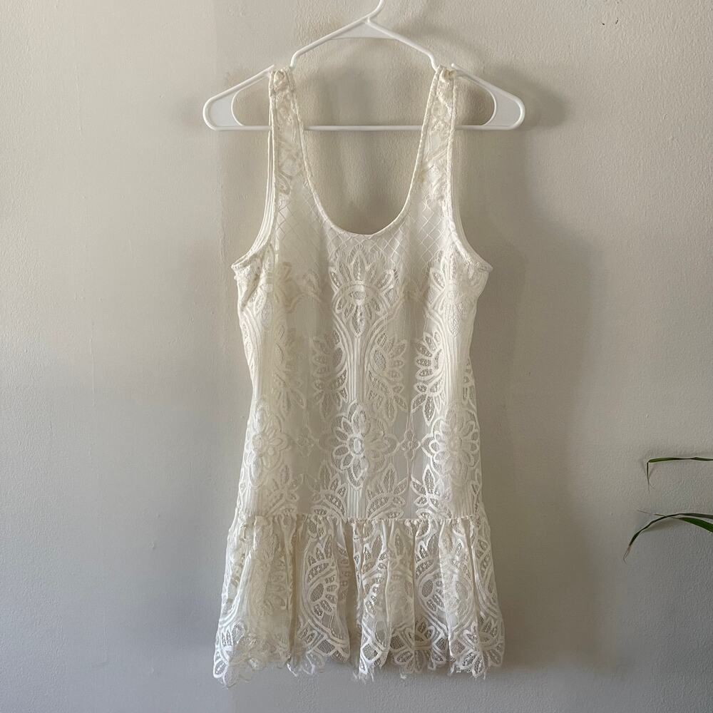 Lovers Friends Womens S Gwen Mini Dress Cream Lace Babydoll Romantic Coquette